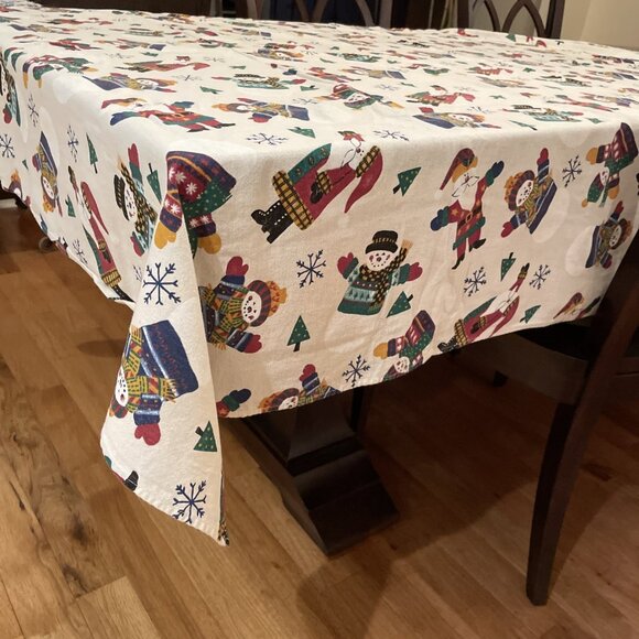 Vintage Christmas Holiday Tablecloth Rectangular 60X80" Snowman Santa Country - Picture 3 of 6